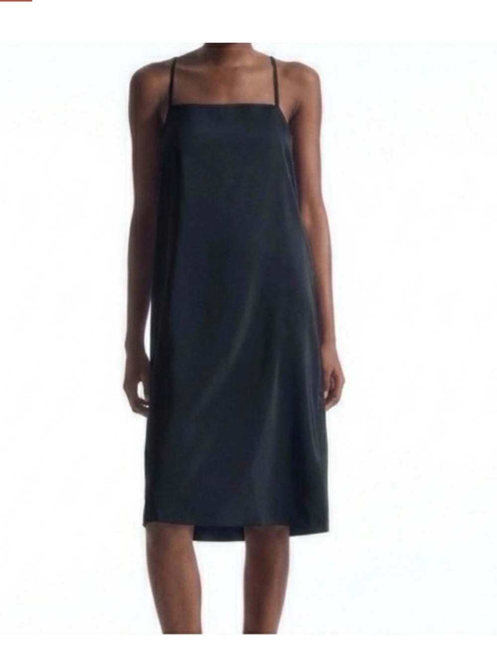 COS Drawstring Midi Slip Dress Black Square Neck TENCEL Modal NWT US 2